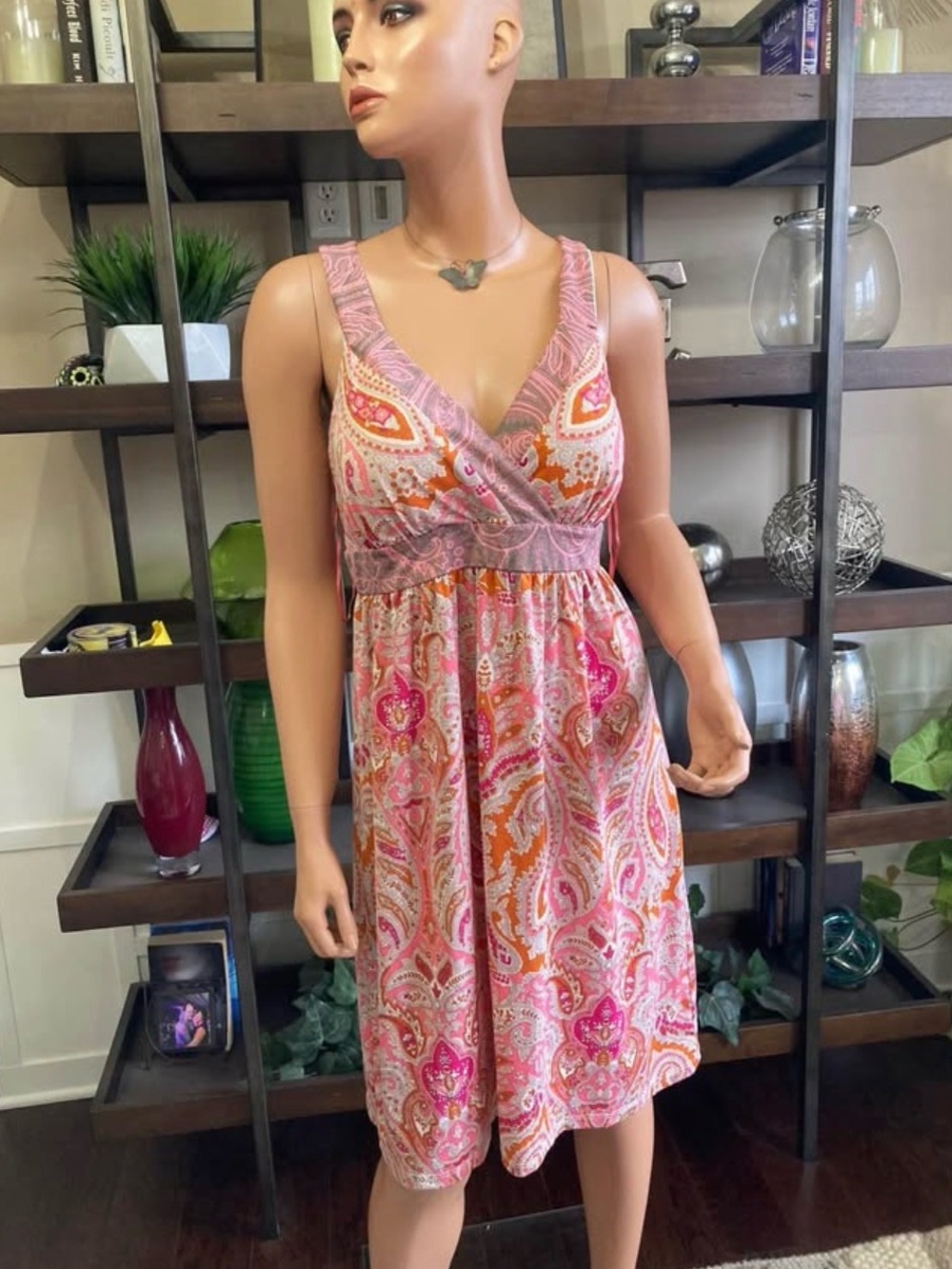 INC International Concepts muted Pink Orange Paisley Midi Dress size large